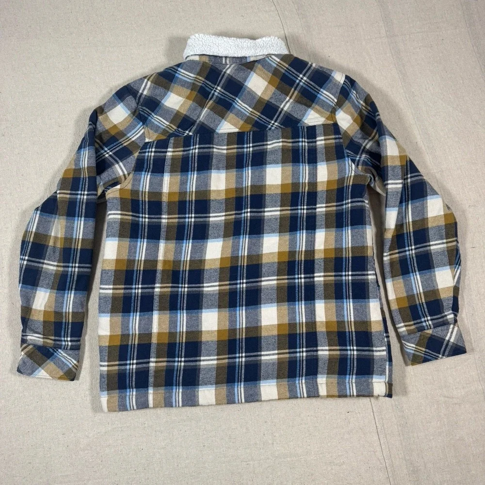 Hurley Jacket Mens Medium‎ Blue Plaid Snap Up Fleece Lined Flap Pockets